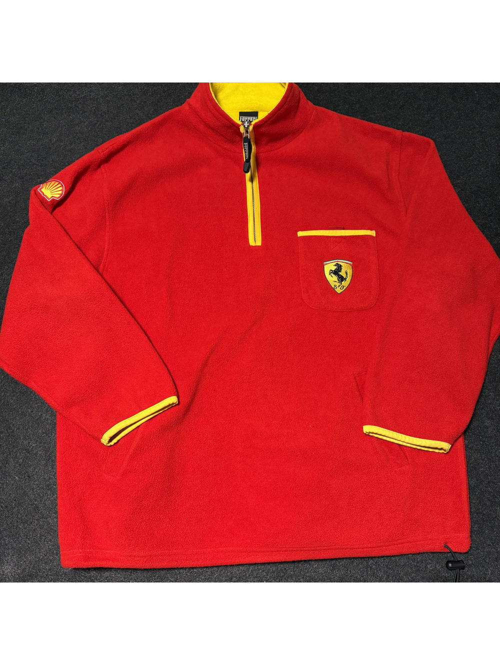 Vintage 1999 Ferrari Shell Racing Fleece Pullover Jacket 1/4 Zip Red Men's XL